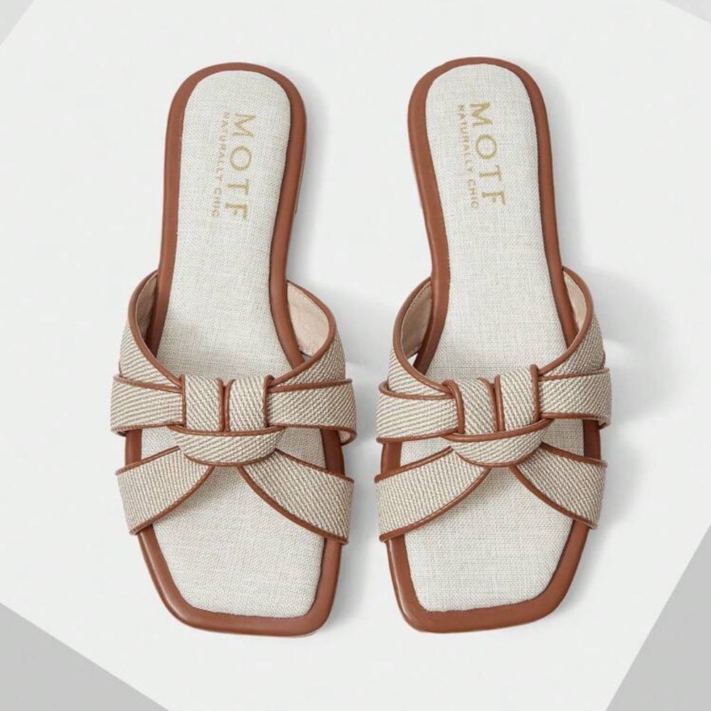 MOTF Cream and Brown Sandals with Square Toe and Bow Detail